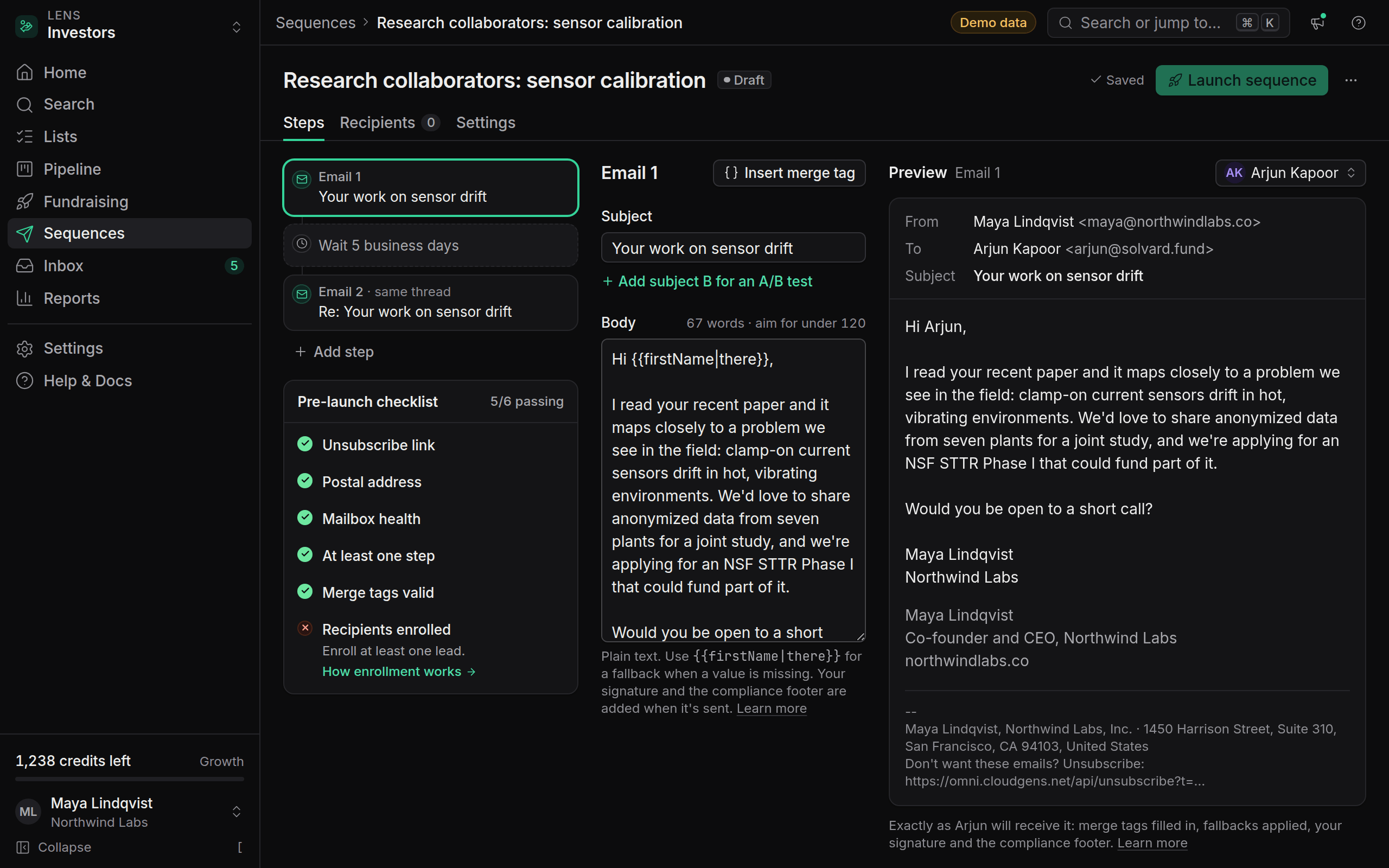 Sequences with a pre-launch checklist