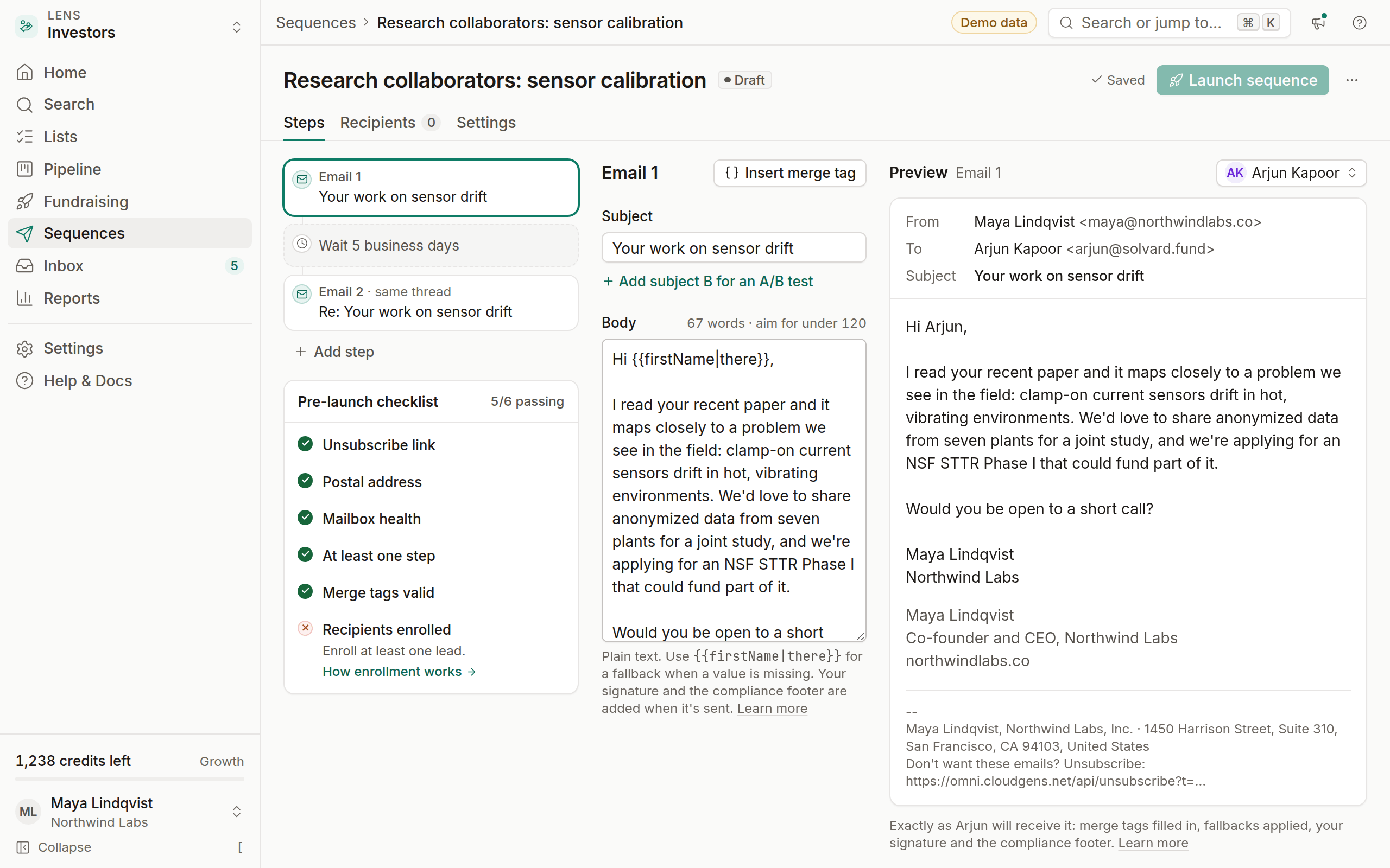 Sequences with a pre-launch checklist